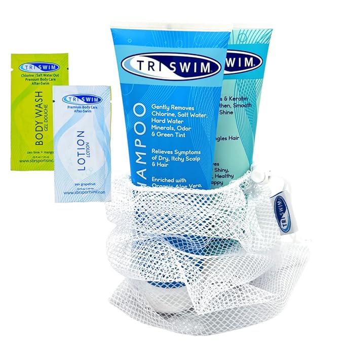 TRISWIM Hair Care Gift Set | Chlorine Shampoo and Conditioner for Swimmers, 8.5 fl oz | Paraben-Free with Aloe Vera and Chamomile | Restores Chlorine-Damaged Hair | Includes Body wash & Lotion Samples