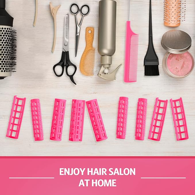 Syhood 24 Pcs Snap Hair Roller, Small Plastic Rollers Curlers with Rat Tail Comb for Long Short Hair Styling Tool(0.59 x 2.28 Inch,Pink)
