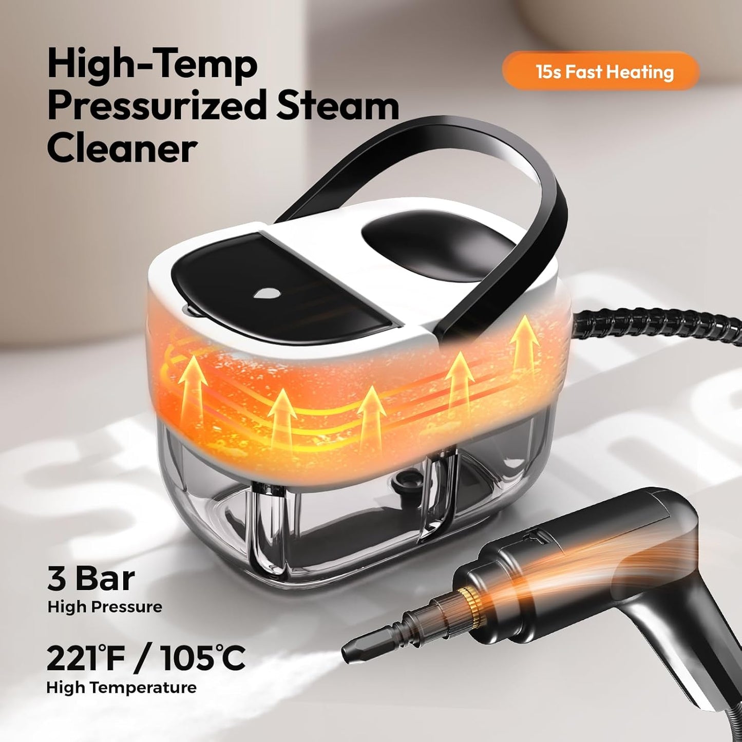 Steam Cleaner for Home, 2500w Steam Cleaner, High Pressure Steamer for Cleaning, 1.6L Water Tank, 3 Level Steam Control, High Heat Handheld Steamer for Kitchen, Bathroom, Upholstery, Car, Furniture