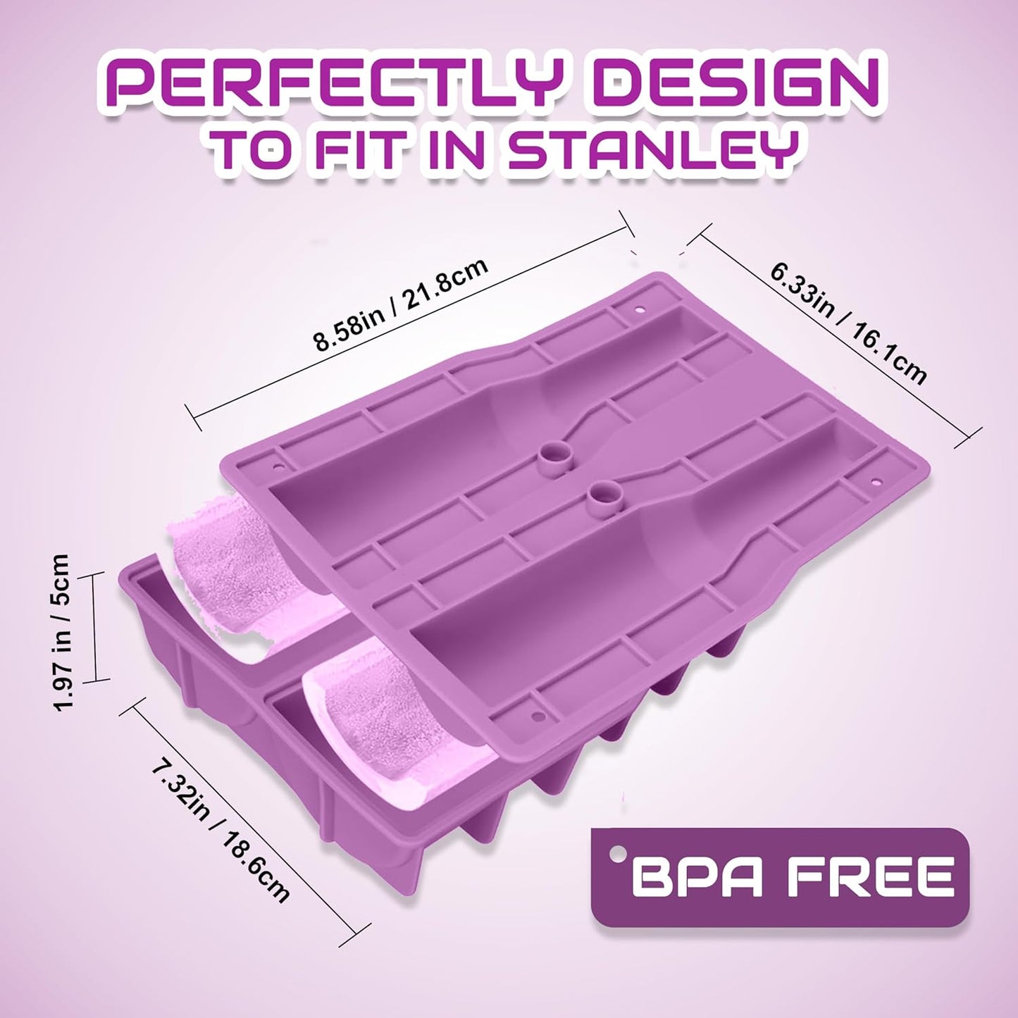 Ice Cube Tray for Tumbler, 1 Pcs Silicone Hollow Cylinder Ice Mold for Freezer, Ice Drink, Juice, Cocktail, Compatible with 40Oz Tumbler (PURPLE)