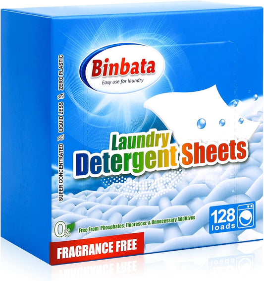 Laundry Detergent Sheets, Up To 128 Loads Hypoallergenic Eco-Friendly Unscented Biodegradable Plastic Free Liquidless Sheets Suitable for Sensitive Skin