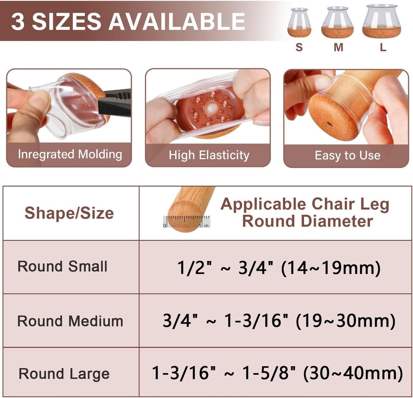 Small Chair Leg Floor Protectors Chair Leg Protectors for Hardwood Floors Felt Silicone Caps Strengthen Bottom Protection Anti-Scratch Reduce Noise 32 Pack Clear Round Small Fit 1/2" to 3/4" (14-19mm)