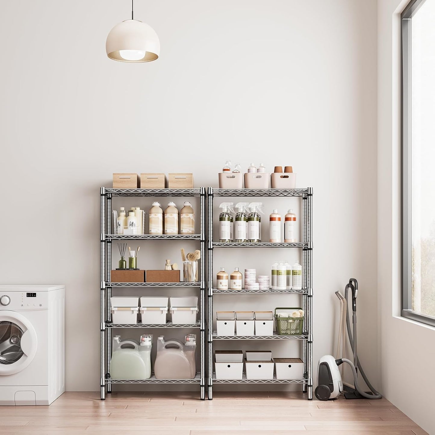 1250 lbs 5 Tier Shelf Metal Storage Shelves Shelving Wire Rack Heavy Duty Closet Organizers for Garage Kitchen Bathroom Laundry Chrome 13.8" D x 29.5" W x 59.5" H