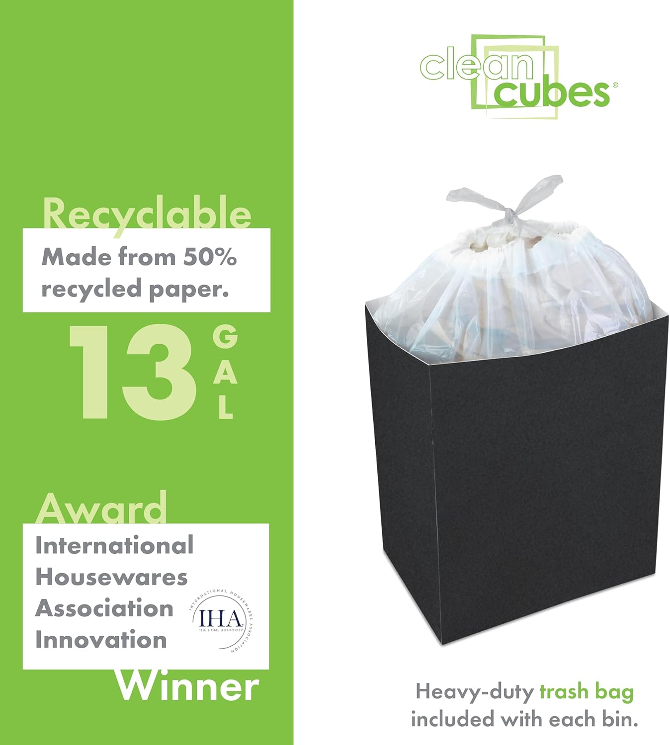 13 Gallon Disposable Trash Cans (6-Pack) with Fitted Trash Bags - Reusable Garbage and Recycling Bins for Parties, Events, and More (Black- 17" Height x 13.5" Width x 10" Depth)