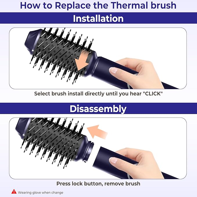 6 in 1 Hair Dryer Brush, Foldable Blow Dryer Brush with Wrap Curler, Detachable Air Hair Styler Curling, Drying,Volumizing, Straightening, Negative Ionic Hair Dryer with Diffuser, Hair Styling Tools