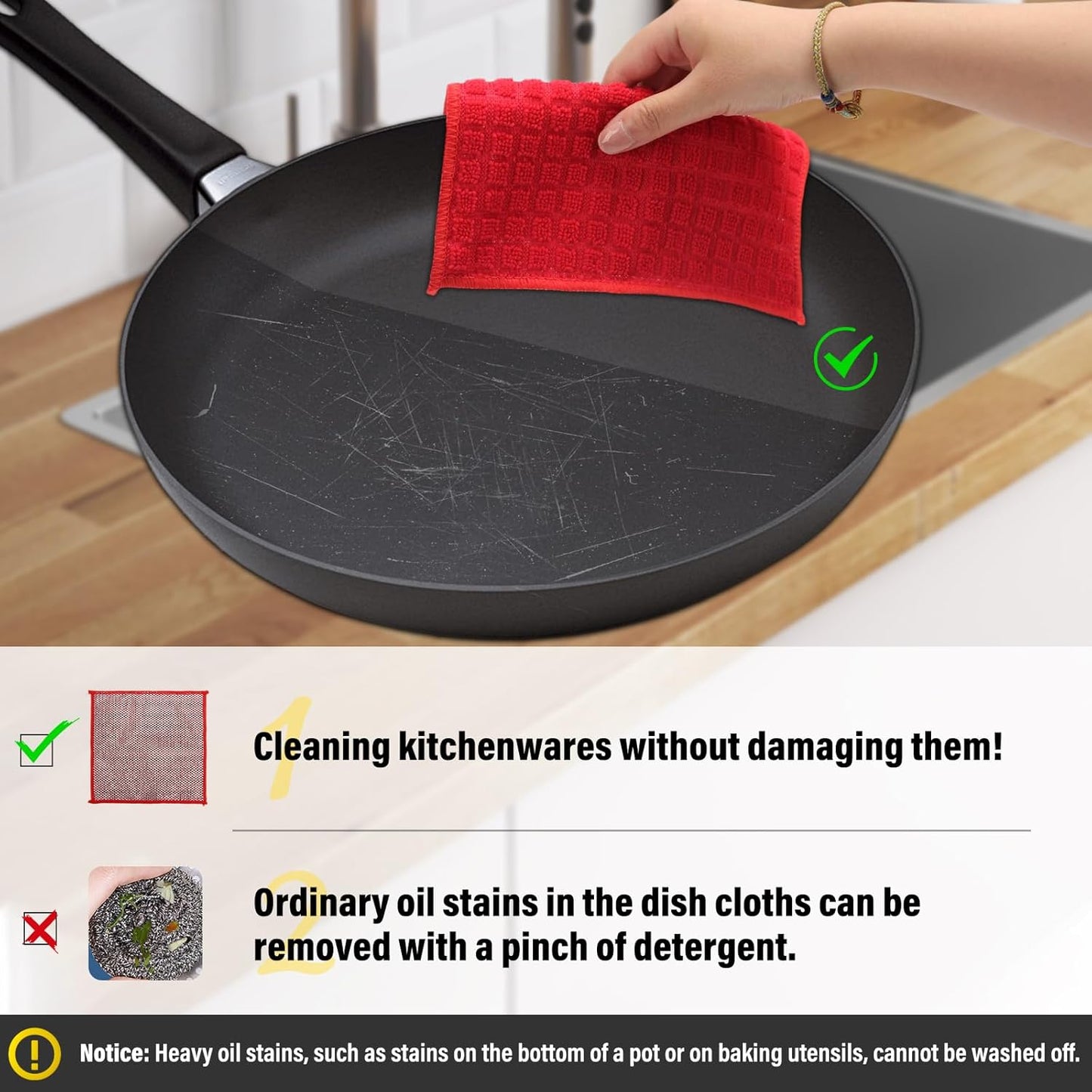 Dish Rags for Washing Dishes 8 Pack Multipurpose Wire Miracle Cleaning Coths Non-Scratch Wire Dishwashing Rag Lint Free Microfiber Cleaning Cloth for Kitchen Windows (Red)