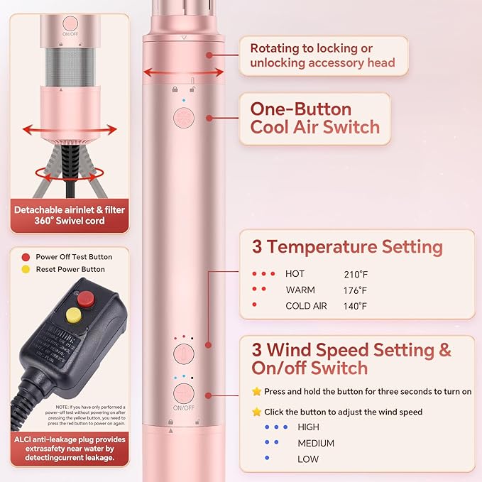 5 in 1 Hot Air Styler, Hair Dryer Brush with Auto Wrap Curling, 110,000 RPM High-Speed Blow Dryer and Air Curler, Frizz-Free Styling for All Hair Types-Straight, Wavy & Curly, No Heat Damage, 1200W