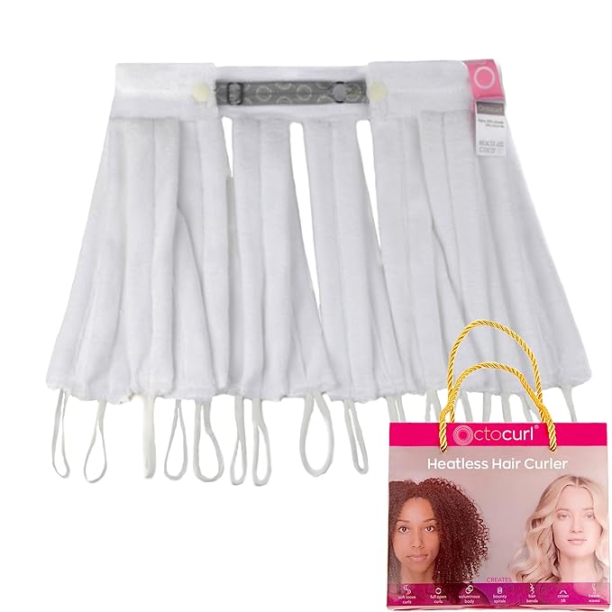 Octocurl Heatless Curls Headband - Hair Curlers to Sleep In - Heatless Curlers for Short Hair (Microfiber - White)