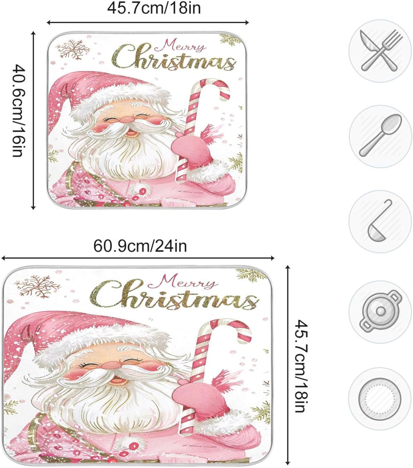 Christmas Santa Claus Pink Dish Drying Mat for Kitchen Countertop 16x18 Xmas Candy Cane Snowflake Small Drying Mat Reusable Quick Dry Dish Sink Mats Easy Clean Decorative Essentials