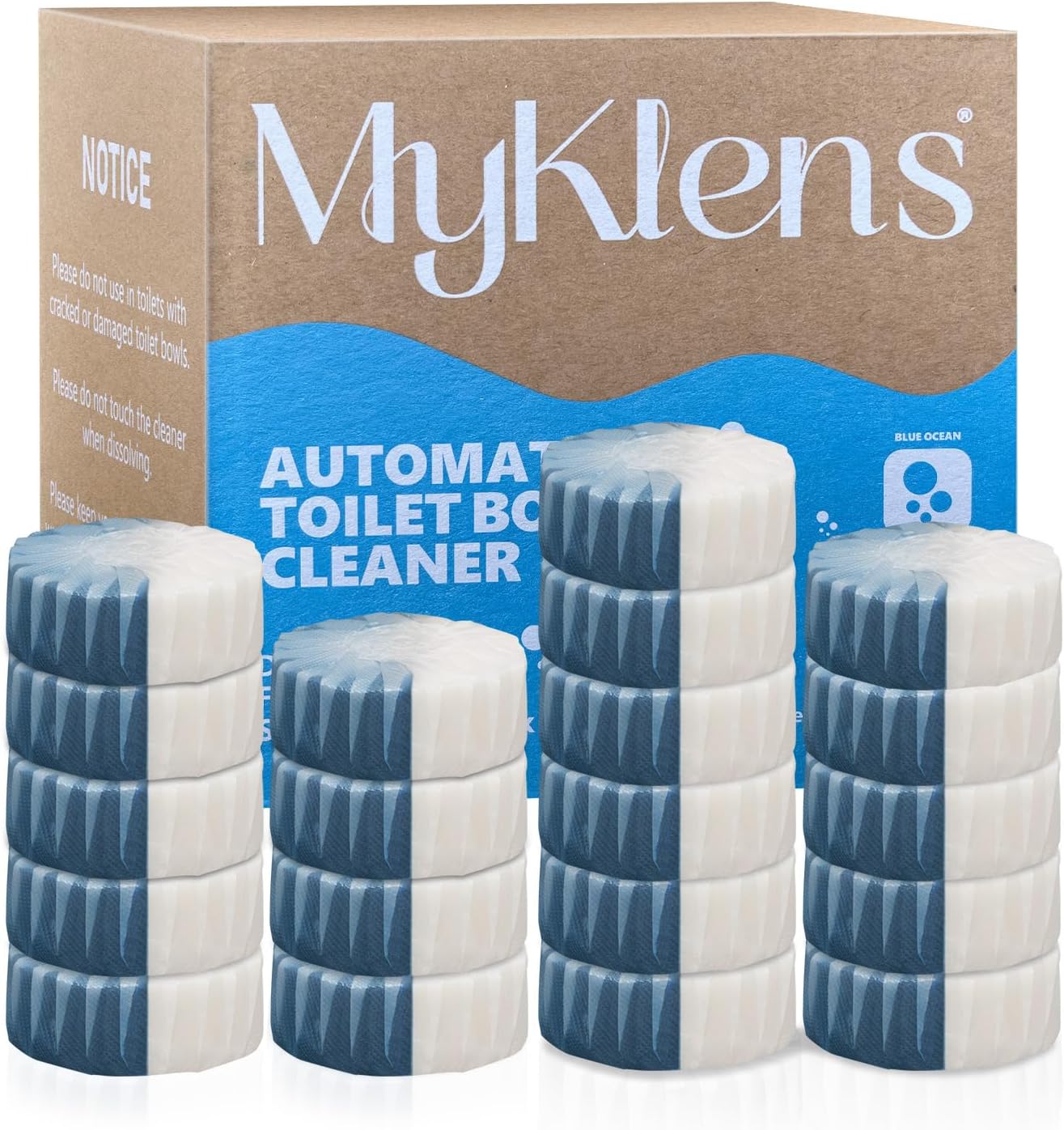 Toilet Bowl Cleaner Tablets, Automatic Toilet Tank Cleaner for Deodorizing & Descaling, Long-Lasting with Sustained Release Technology for Bathroom Cleaners, Blue & White, 20 Packs