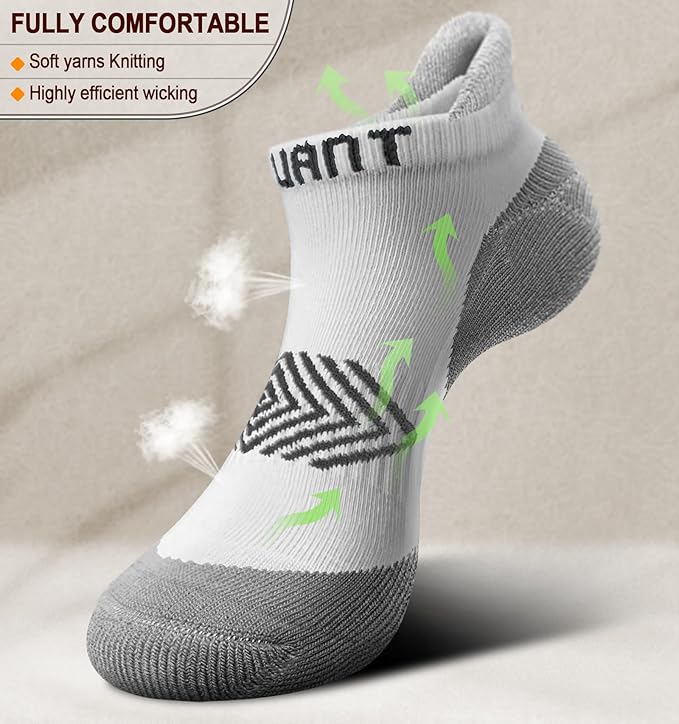 BULLIANT Men Running Socks 6Pairs-Ankle Athletic Socks Wicking Cushioned for Men Walking-Arch Compression Support
