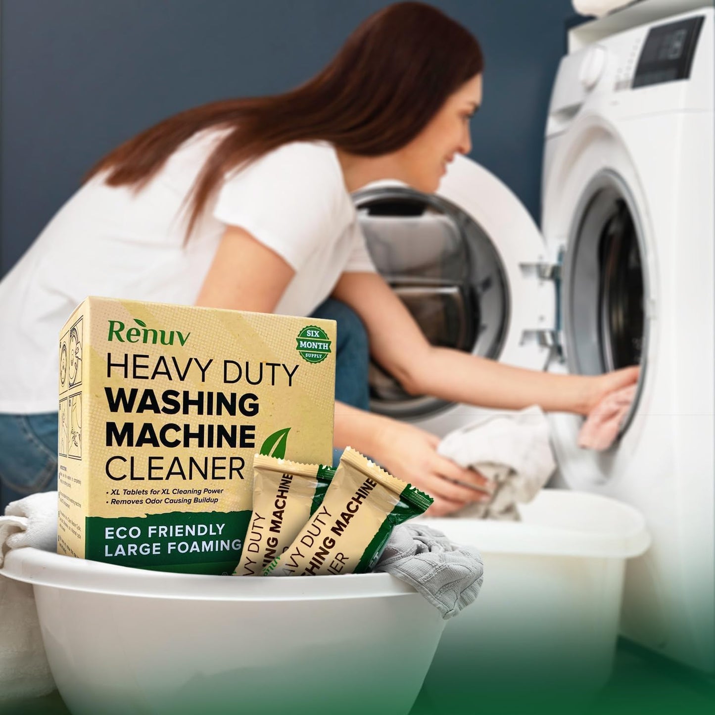 Renuv Heavy Duty Washing Machine Cleaner Descaler Tablets - Deep Cleaning for Front Load or Top Load Washer, 6 Pack
