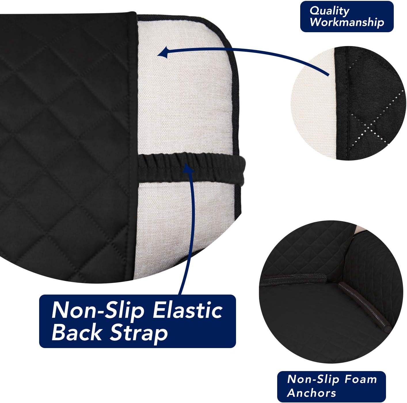 PureFit Reversible Quilted Sofa Cover, Water Resistant Slipcover Furniture Protector, Washable Couch Cover with Non Slip and Elastic Straps for Kids, Dogs, Pets (Sofa, Black/Beige)