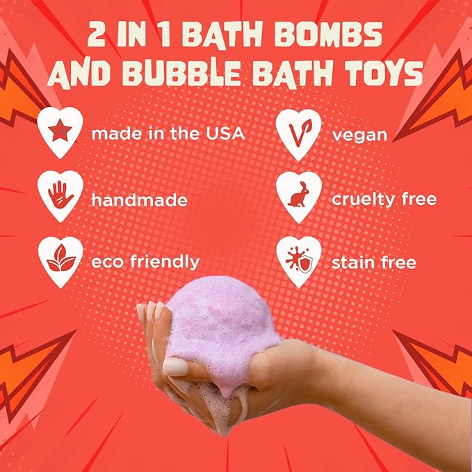 Superhero Bath Bombs for Kids & Boys with Surprise Hero Toys Inside (1 Pack) - Large Bubble Bomb for Boys & Girls - Gift for Children & Boo Basket Stuffer for Boys - USA Made by Two Sisters