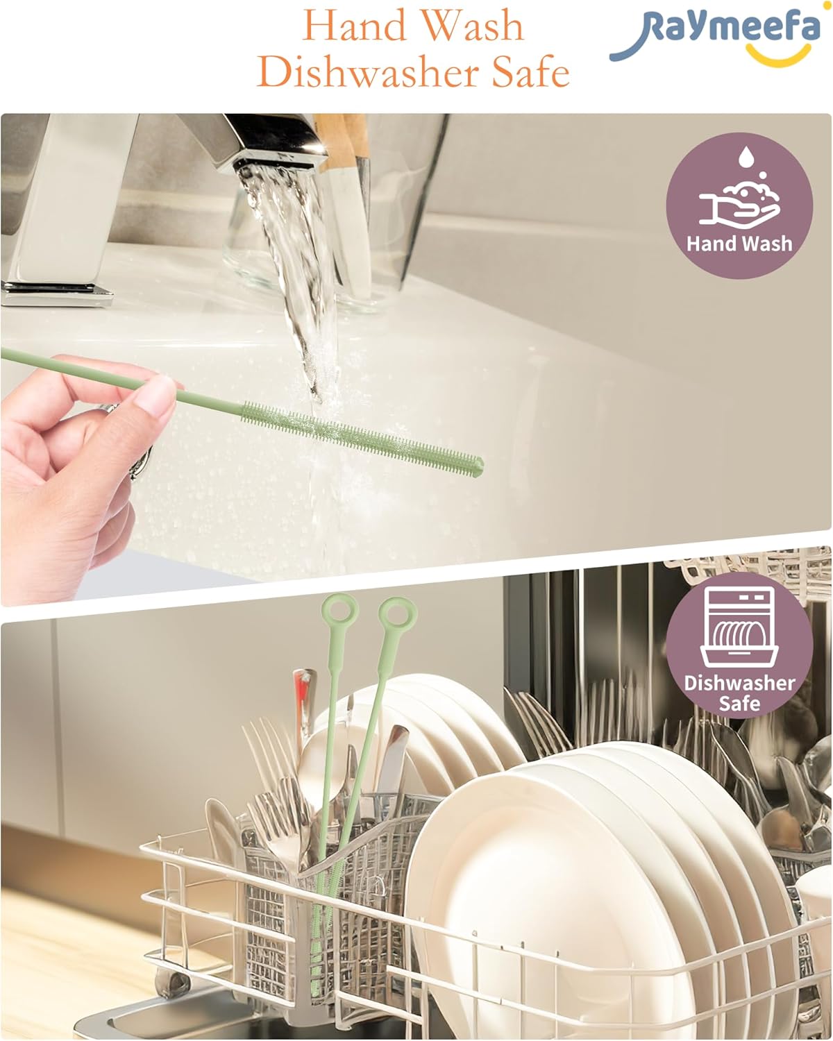 Extra Long Straw Cleaner Brush,Reusable and Soft Silicone Straw Cleaning Brush to Clean Crevice(Avocado Green)