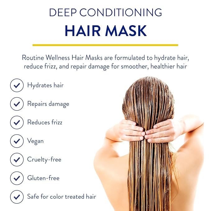 Routine Wellness Deep Conditioning Hair Mask for Dry Damaged Hair - Hydrating, Moisturizing Repair Treatment - Promotes Volume - Coconut & Vanilla 8oz