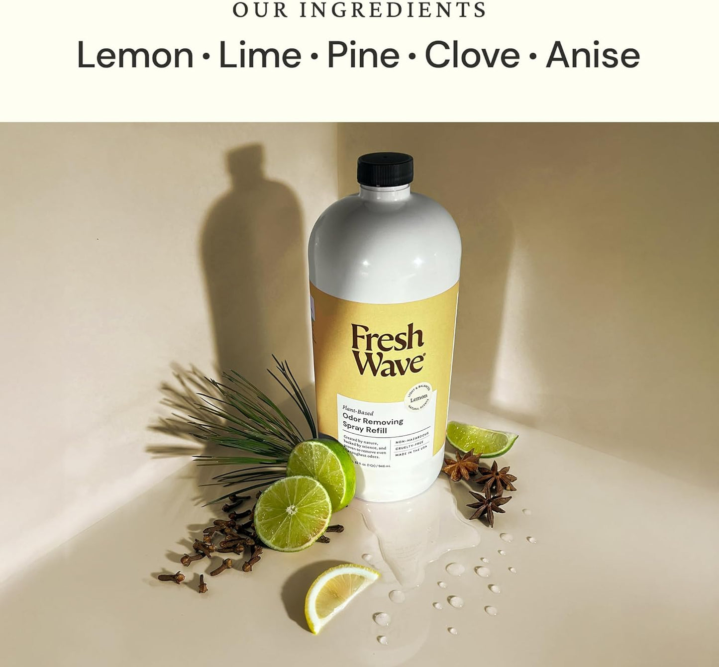 Fresh Wave Lemon Scent Odor Eliminator Spray & Air Freshener Refill, 32 fl. oz.