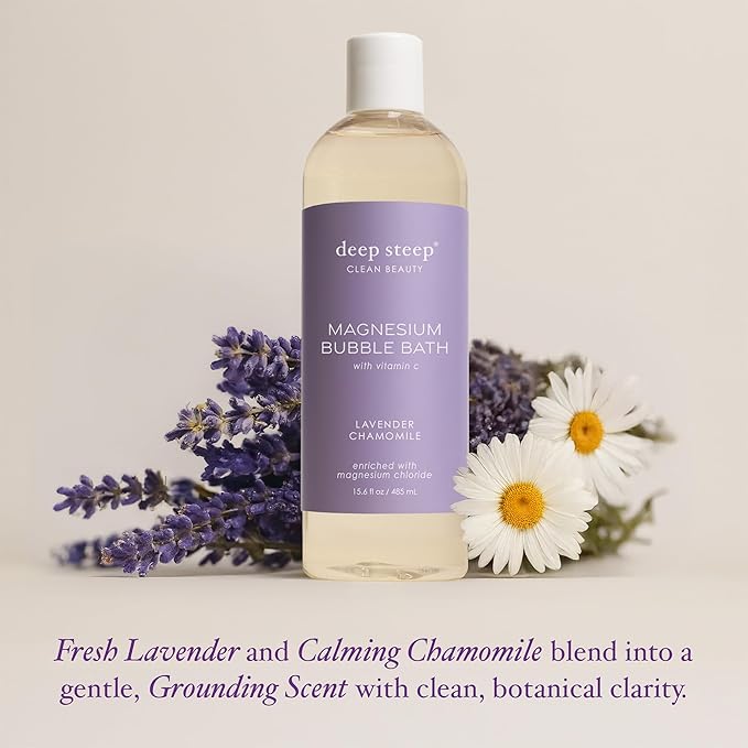 Deep Steep Magnesium Bubble Bath, 15.6 oz – Foaming Soak with Magnesium, Coconut Oil, Aloe, Vitamin C, Shea Butter & Argan Oil – Vegan, Clean Beauty for Stress & Sleep (Lavender Chamomile)