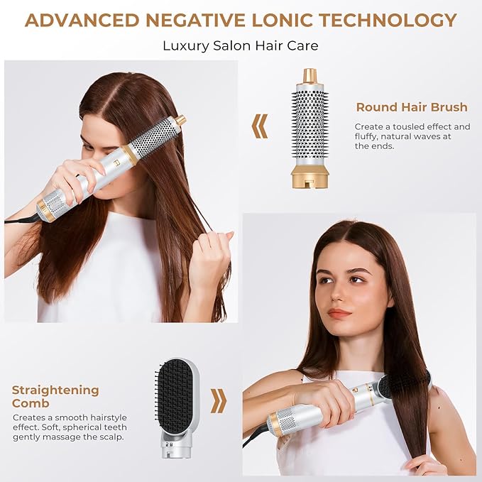 5 in 1 Hair Dryer Brush, Negative Ion Air Styler Wrap Hair Styler Upgrade Blow Dryer Brush Air Curler for Hair, Blowout Brush Set As A Gift for Straight/Curl/Drying/Smoothing