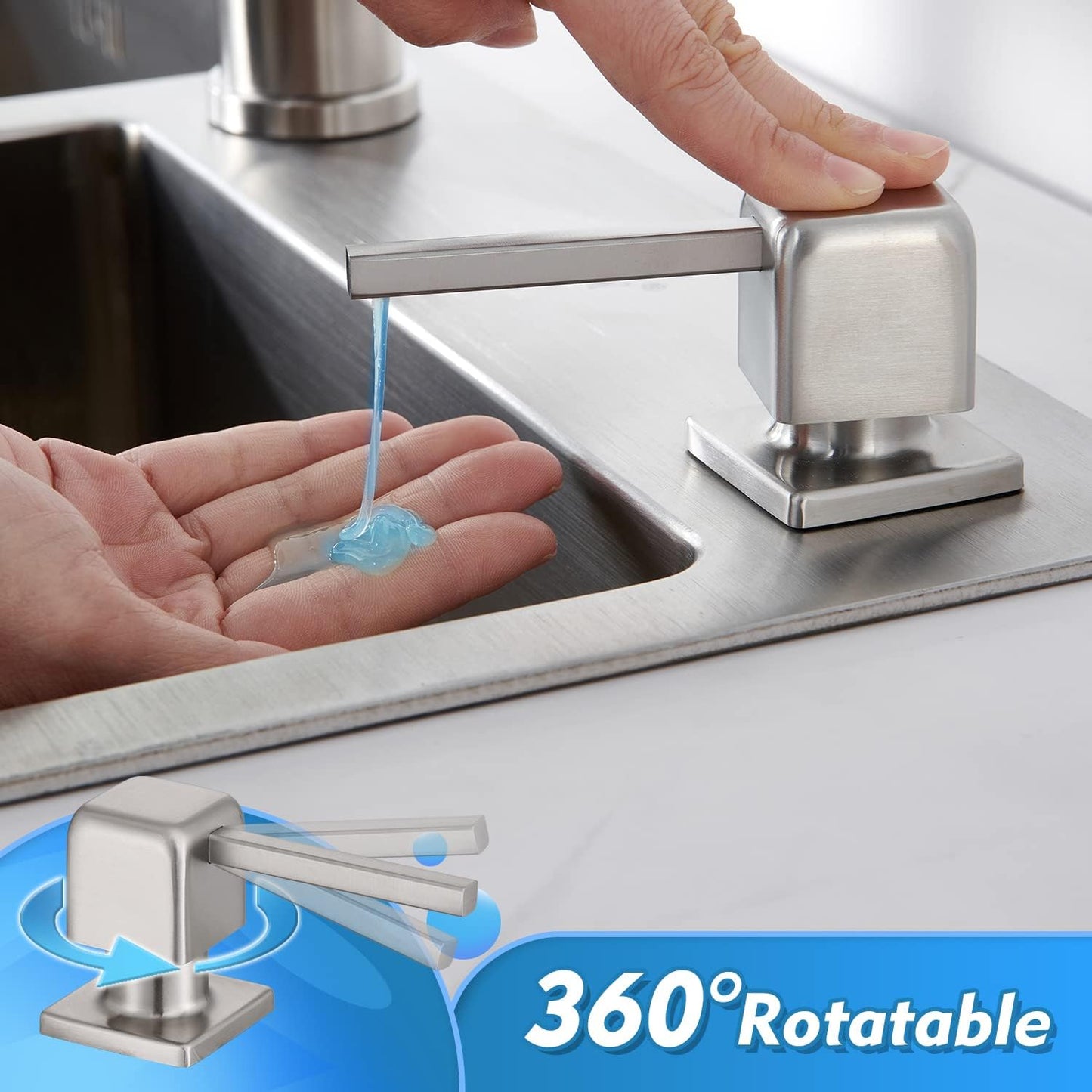 CREA Soap Dispenser for Kitchen Sink, Kitchen Soap Dispenser Brushed Nickel Square Built in Sink Soap Dispenser for Bathroom with 17 OZ Bottle