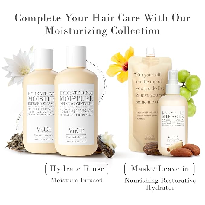 VoCÊ Natural Hydrating Shampoo for Dry, Frizzy Hair | Moisture-Infused Vegan Shampoo for Normal to Thick Hair | Non-Toxic, Cruelty-Free with Shea Butter, White Tea, Vanilla Cactus (8.5 oz | 250 ml)