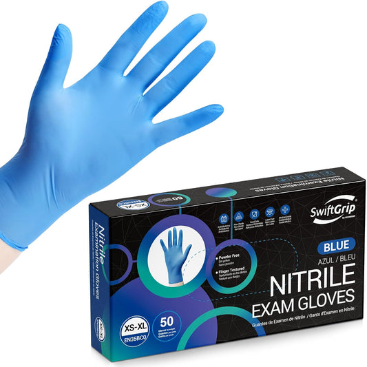 Disposable Nitrile Exam Gloves, Blue, Nitrile Gloves Disposable Latex Free, Medical Gloves, Cleaning Gloves, Food-Safe Rubber Gloves, Powder Free, Non-Sterile, 50-ct Box (Large)