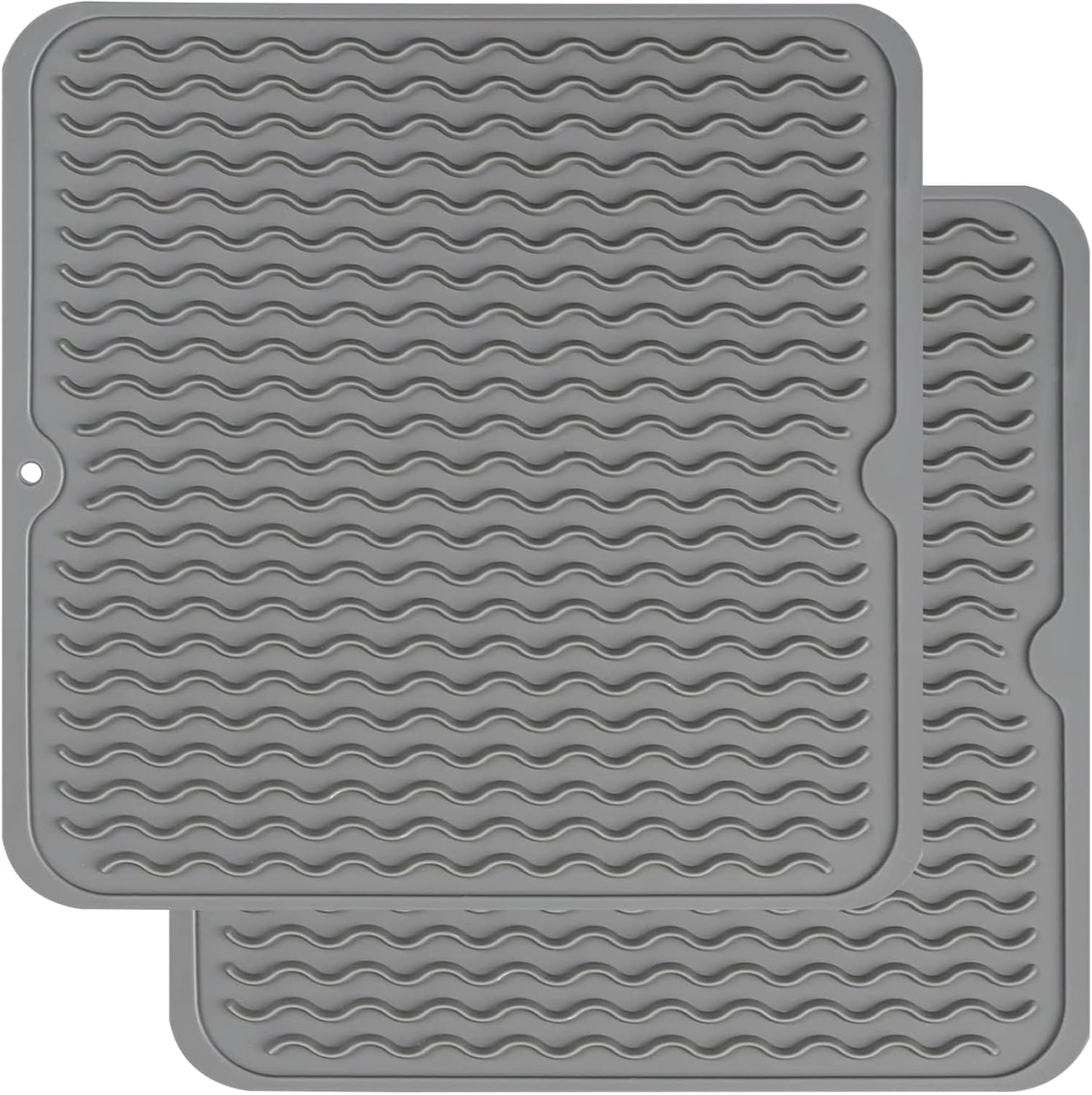 ZLR 2 Pcs Silicone Dish Drying Mats for Kitchen Counter, Eco-Friendly Fast Dry Dish Mat, Easy Clean Multi Usage Drying Matt, Heat Resistant Trivet, 12" x 12" Middle, Gray