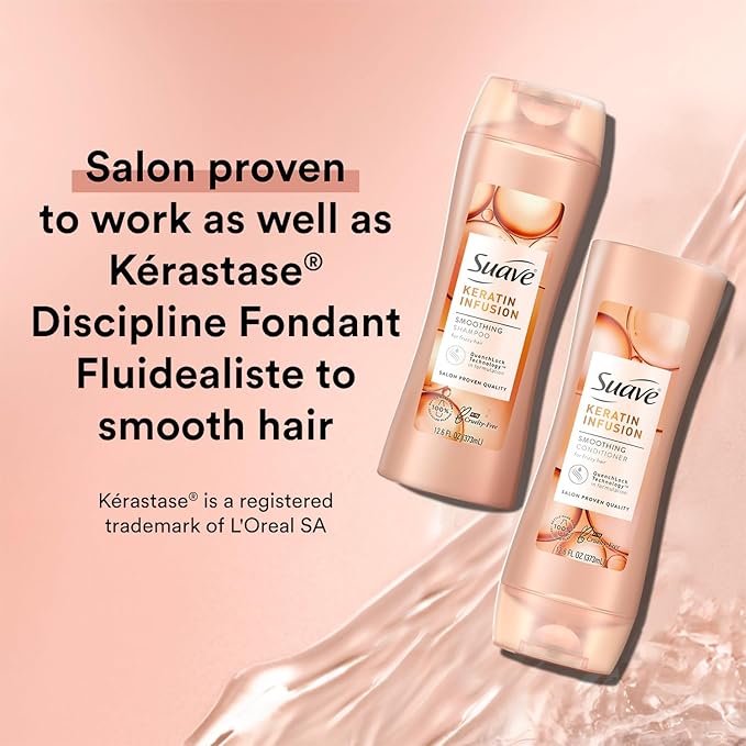 Suave Shampoo and Conditioner Set, Keratin Infusion, Smoothing – Keratin Hair Treatment & Detangler, 48H Frizz Control, Anti-Frizz Hair Products, 12.6 Oz Ea (2 Piece Set)