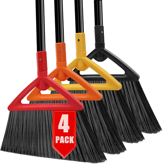 Outdoor Indoor Broom Heavy Duty,4 Pack Commercial Angle Broom,Ideal of House,Kitchen,Garage and Courtyard,Restaurant