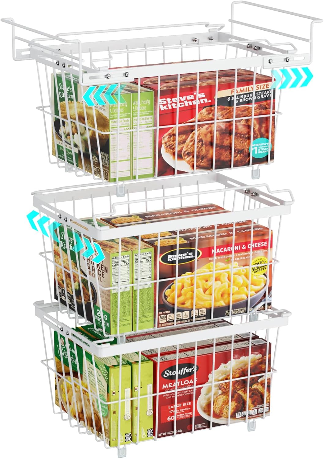 iSPECLE Freezer Organizer Bins - 1 Pc Hanging Basket & 2 Pcs Adjustable Wider & Deeper Chest Freezer Organizer Bins for 5 to 9 Cu Ft, Extra Large & Easy Organize Stackable Basket Store More, White