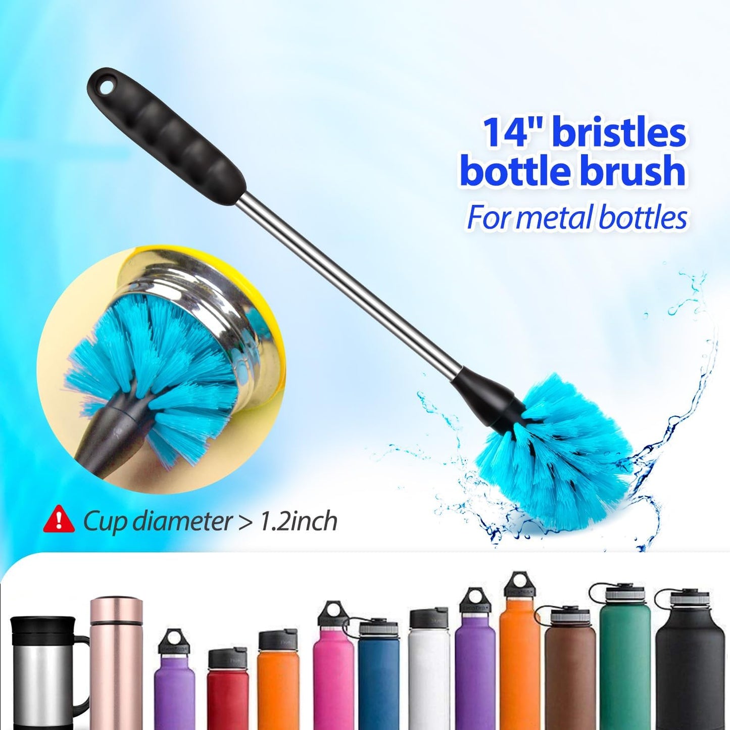 Holikme Bottle Brush Tube Cleaning Lab Set with Long Handle, Cup Cleaner for Washing Narrow Neck Beer Wine Decanter Pipes Lids Sinks Cap Covers, Azul