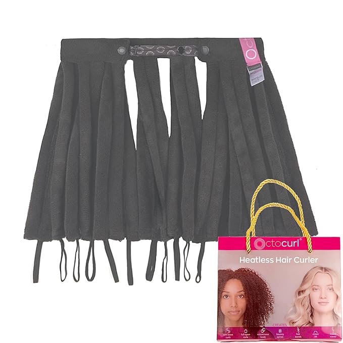 Octocurl Heatless Curls Headband - Hair Curlers to Sleep In - Heatless Curlers for Medium Length Hair (Microfiber - Black)