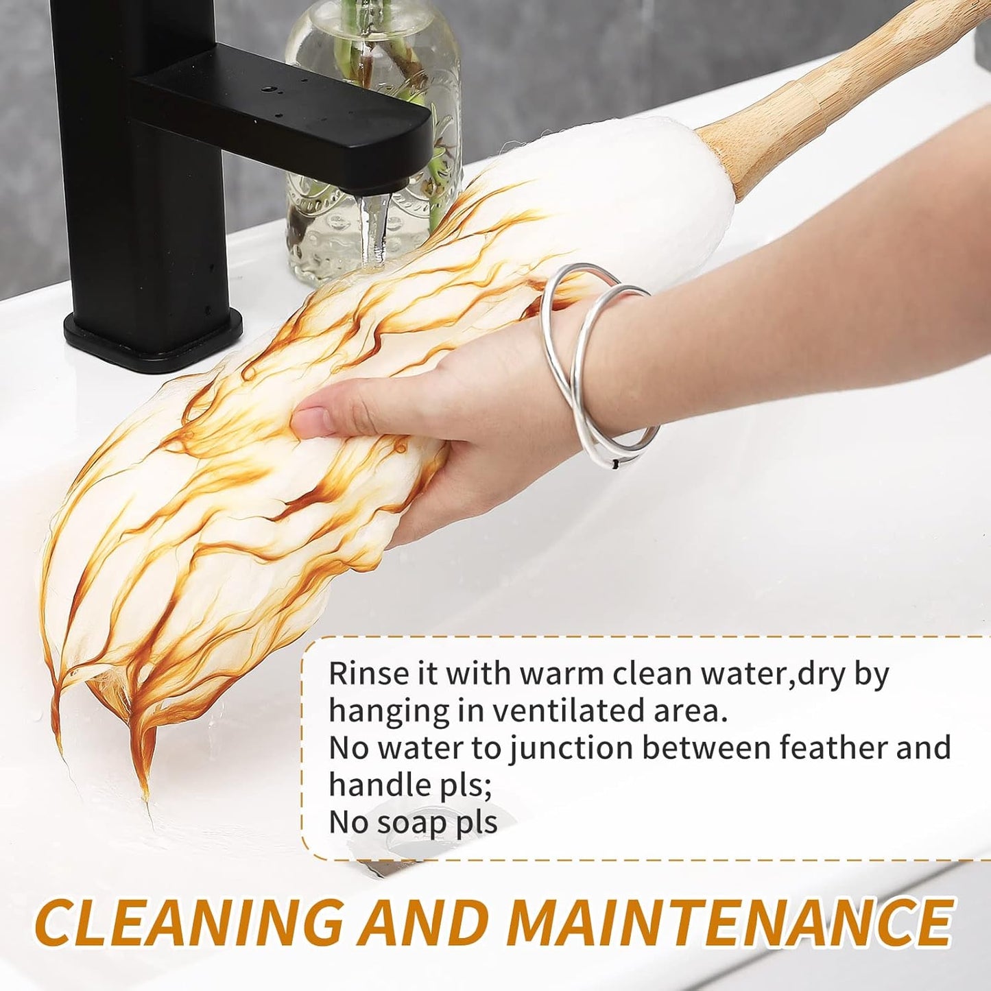 Lambs Wool Duster with Solid Bamboo Handle,Leather Hang Strap,18.9 inch Long,Natural Feather Duster for Cleaning Ceiling Fans,Window Blinds,Computer Screens,Bookshelves etc