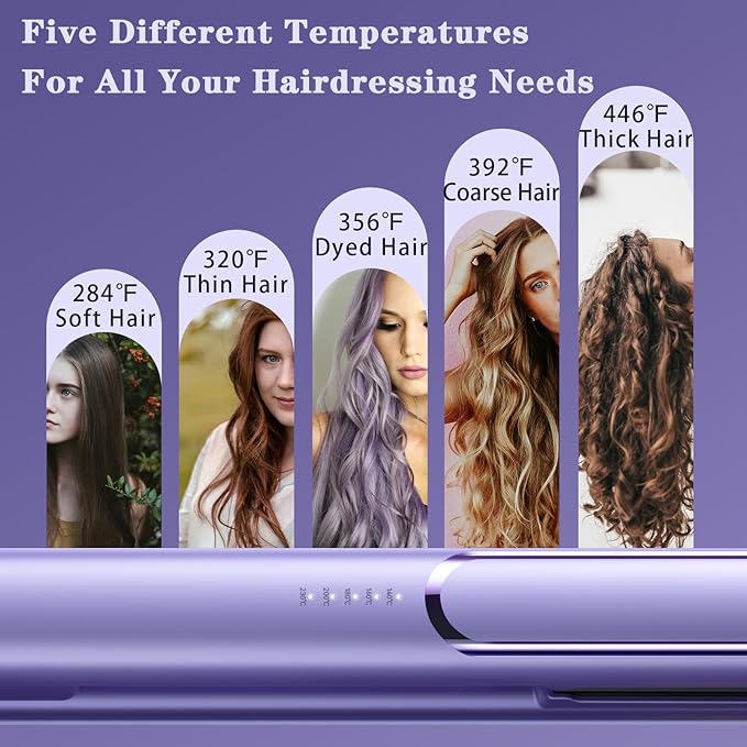 Hair Straightener for Women Flat Iron Hair Straightener and Curler 2 in 1 - Birthday Gift for Women & Mom, Hair Care for Mom & Girlfriend (Purple)