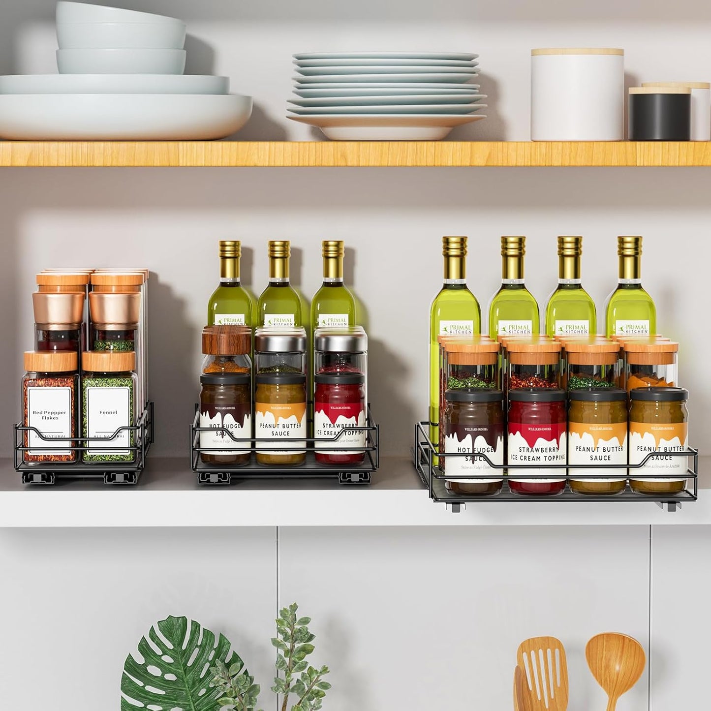 RCHYFEED Pull Out Spice Rack Organizer for Cabinet,Slide out Spice Organizer for Inside Cabinets,Heavy Duty Spice Organization for Kitchen and Pantry,Seasoning,Sauces(1-Tier,6.5" Wx10.5 Dx2.5 H)