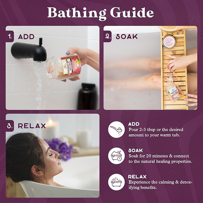 PURPLE CANYON SolSalts Fountain of Youth Bath Salts | Lavender, Rose, & Cedar Leaf Scented Detox Soak with Epsom Salt, Amla & Rosehip for Glowing Skin
