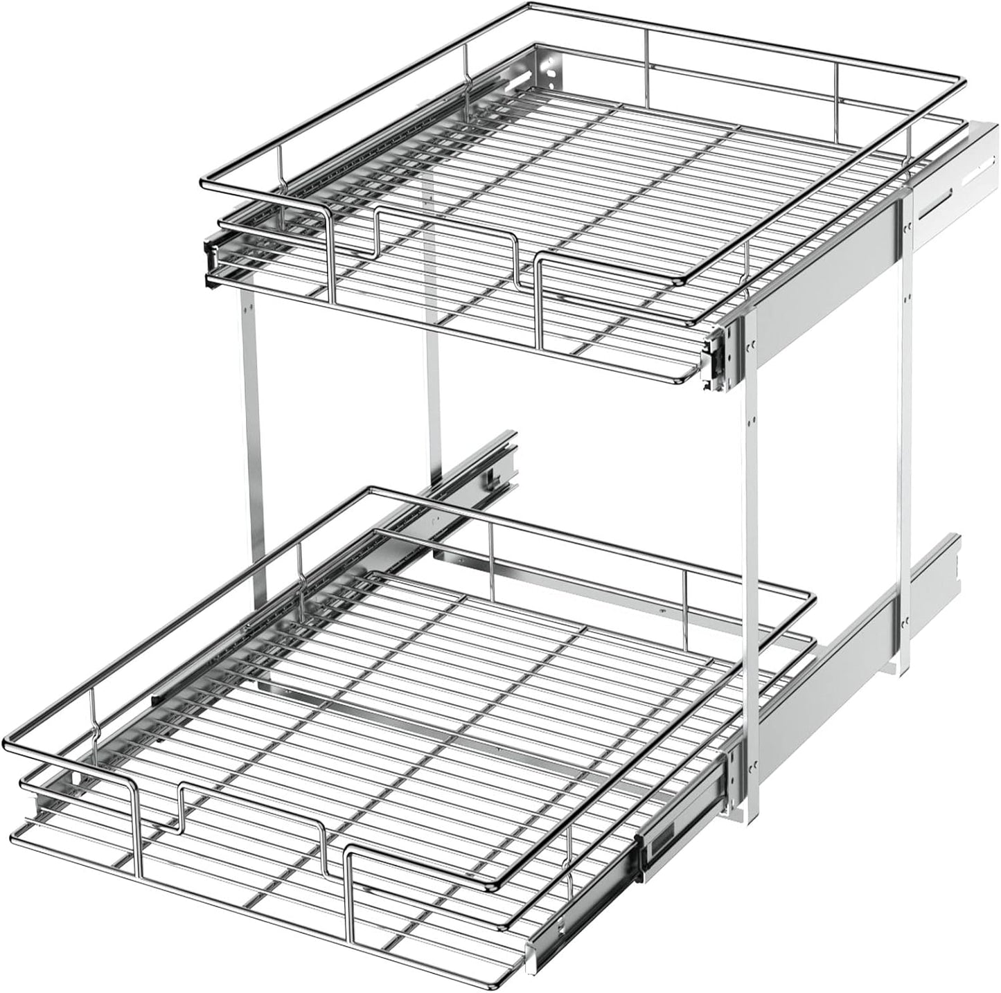 LOVMOR 2 Tier Individual Pull Out Cabinet Organizer 17" W x 21" D, Slide Out Kitchen Cabinet Storage Sliding Shelves