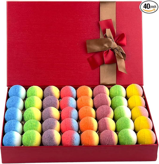 Bath Bomb Gift Set, Family Pack Mini Bath Bombs with Reusable Bowknot, 40 Pcs Organic & Natural Bath Bombs for Kids, Women and Men, Best Gift for Valentine's Day & Any Anniversaries
