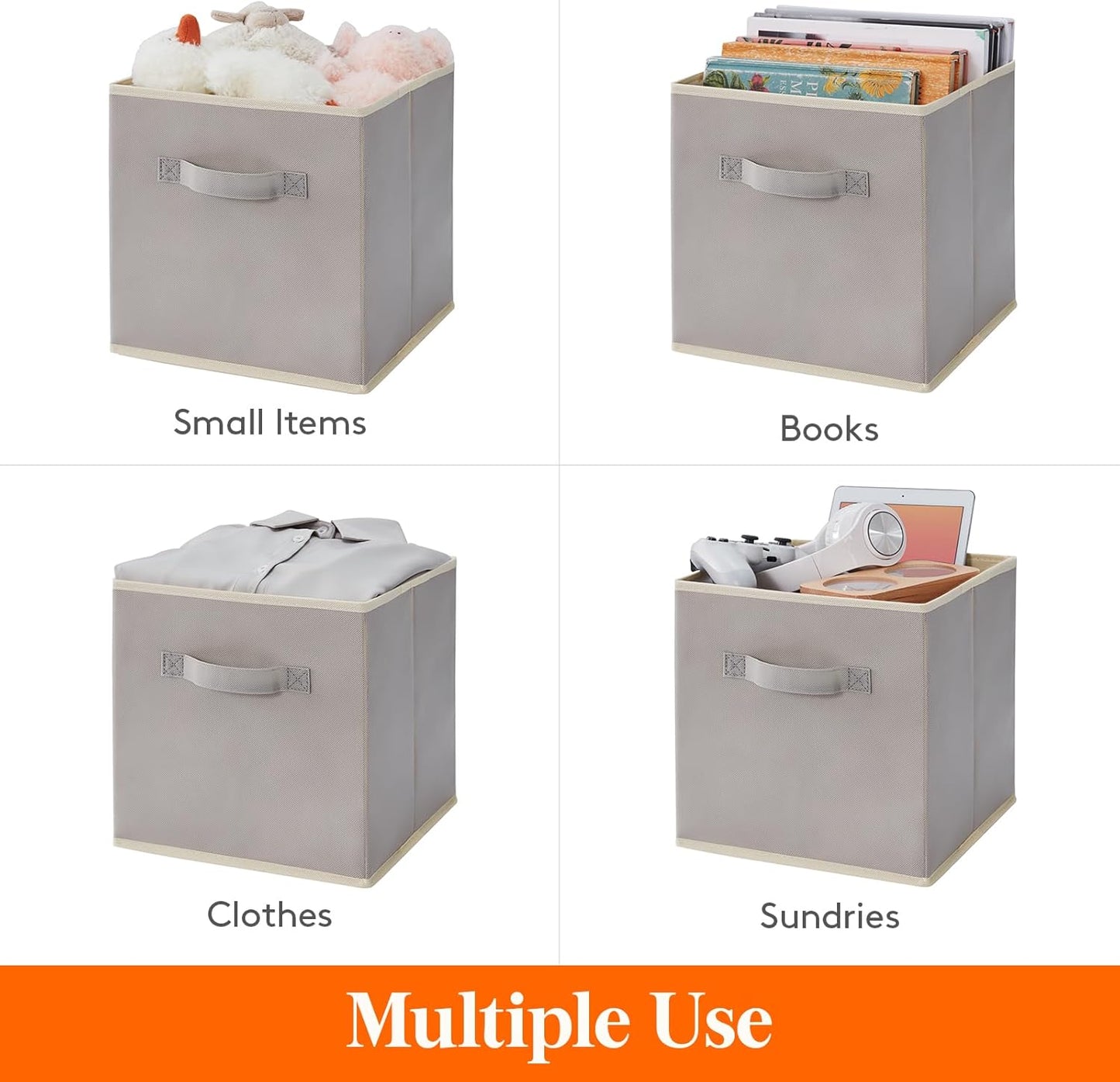 Lifewit 10 Packs Storage Cubes, 11 Inch Cube Storage Bins, Foldable Fabric Bins Multi-color Organizer Bins with Handles, Decorative Organizing Baskets for Shelves, Closet, Storage Room, Light Gray