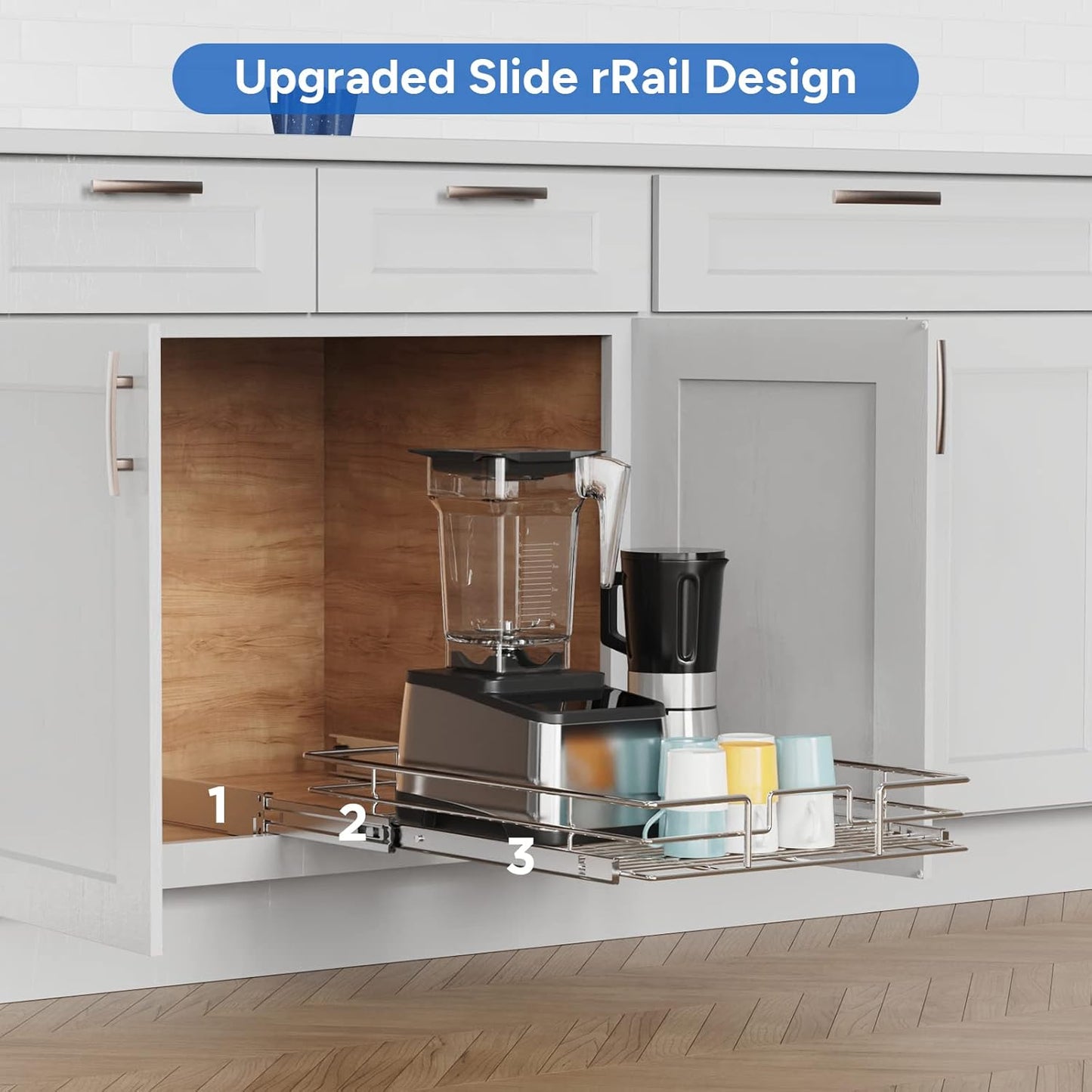 ROOMTEC Pull Out Cabinet Organizer, Cabinet Pull Out Shelves 17" W x 21" D, Heavy Duty Cabinet Drawers Slide Out Kitchen Cabinet Organizers Storage Shelf