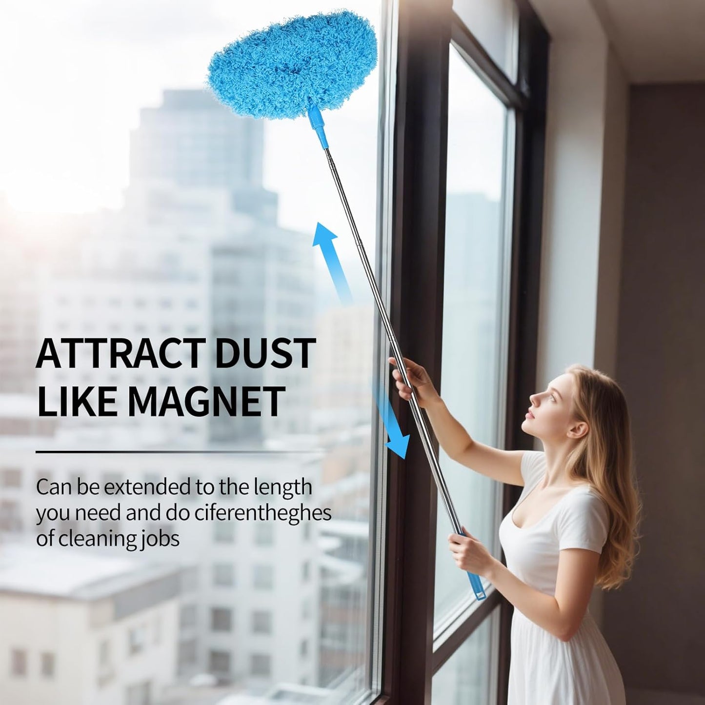 Ceiling Fan Cleaner Duster Reusable Microfiber Removable Extendable Duster with 95" Telescoping Pole for Cleaning Walls Furniture Door Window Top (Blue)