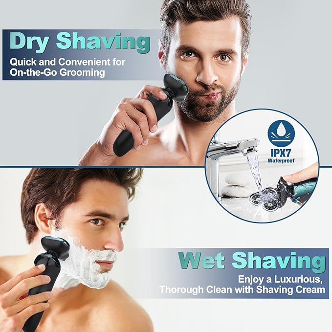 Electric Razor for Men, Men's Rotary Shavers, Waterproof, Wet and Dry Rechargeable Electric Shaver for Men's Faces with a Cordless and Floating Head,Portable Travel Razor,an Ideal Gift for Men