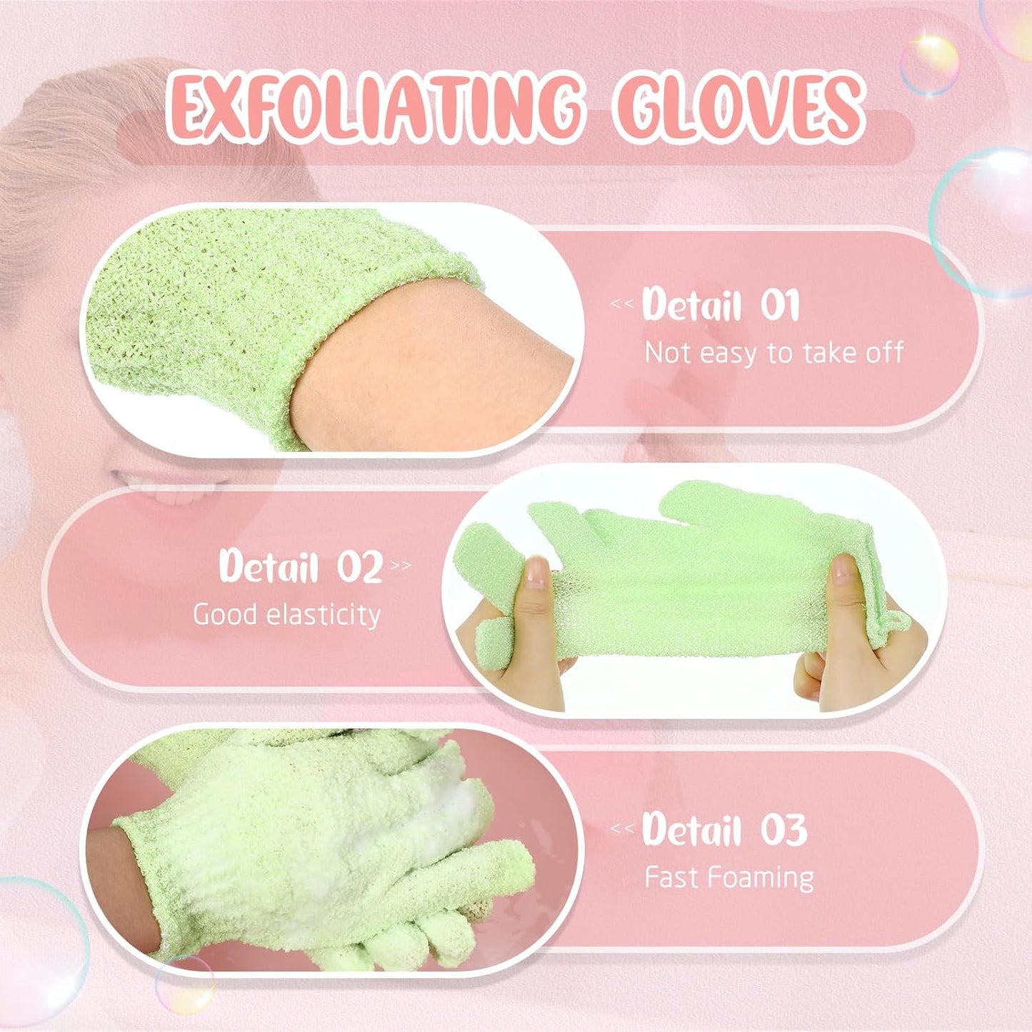 104 Pcs Exfoliating Glove Bulk Shower Gloves with Hanging Loop Exfoliating Body Scrubber Dead Skin Remover for Body Bath Beauty Spa Massage Scrubs Men Women Bathing (Green)