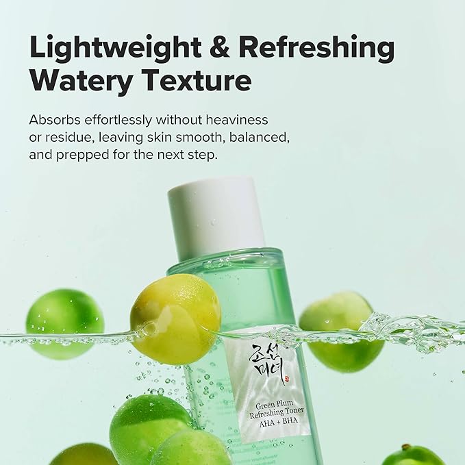 Beauty of Joseon Green Plum AHA BHA Toner Refreshing Facial Essence Moisturizer Mild Exfoliating Salicylic Acid for All Skin Types, Korean Skin Care for Men Women 150ml 5.27 fl.oz