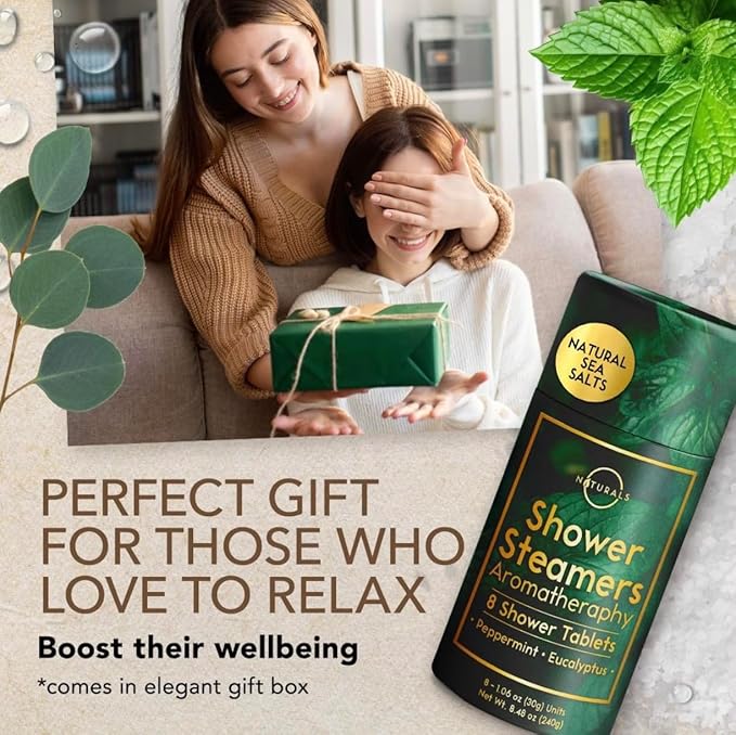 Shower Steamers Aromatherapy - Birthday Gifts for Men - Shower Bombs Aromatherapy, Spa Day Essentials, Relaxation Spa Gifts - Self Care Stocking Stuffers (Peppermint & Menthol 8 Count)