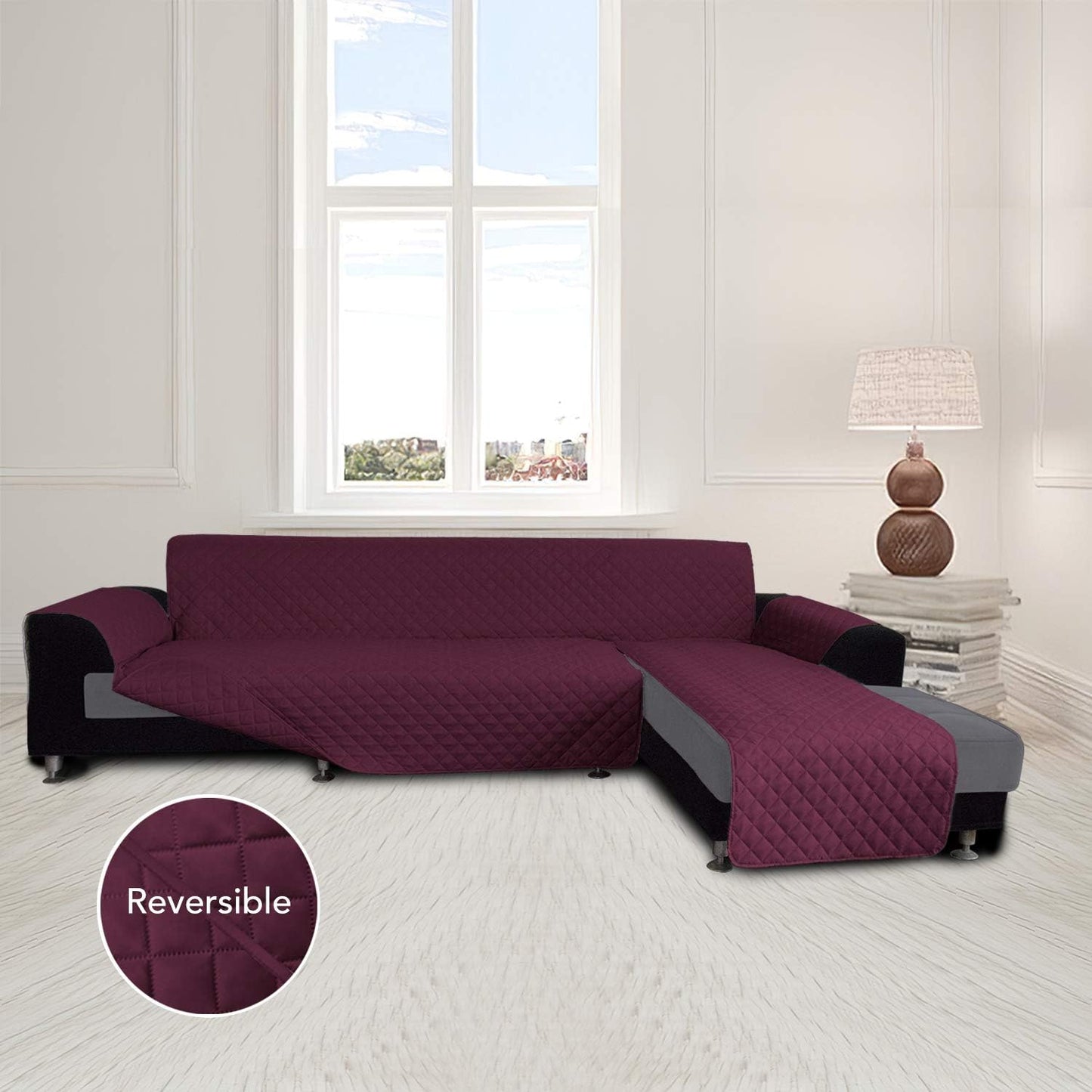 Easy-Going Sofa Slipcover L Shape Sofa Cover Sectional Couch Cover Chaise Lounge Slip Cover Reversible Sofa Cover Furniture Protector Cover for Pets Kids Children Dog Cat (X-Large,Wine/Wine)