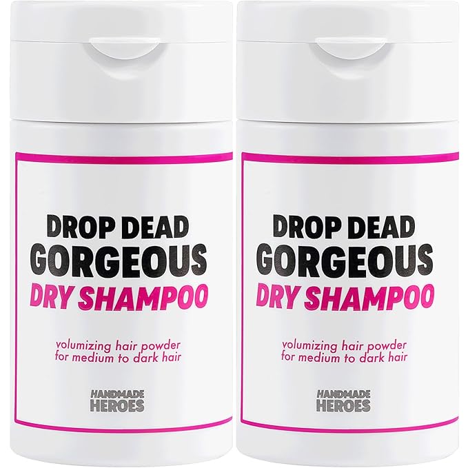 Handmade Heroes Non Aerosol Dry Shampoo Volume Powder 1.8oz, 100% Natural & Vegan For Dark Hair & Brunette Hair (2 pc set)
