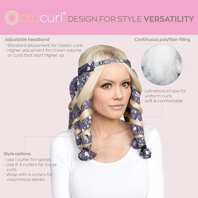 Octocurl Heatless Curls Headband - Hair Curlers to Sleep In - Heatless Curlers for Long Hair (Cotton - Lilac)