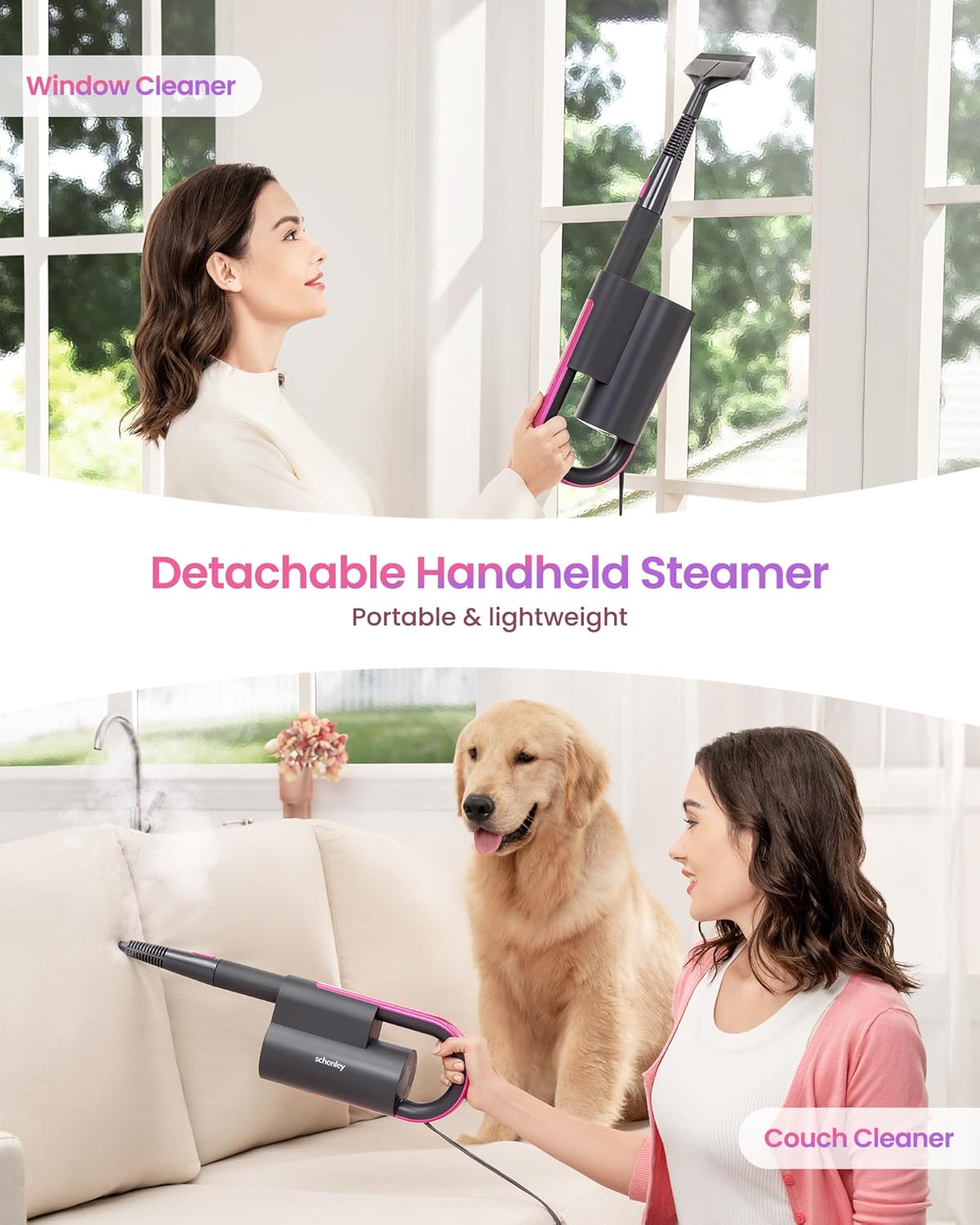 Schenley Steam Mop Cleaner with Detachable Handheld Steamer for Cleaning Hardwood, Laminate Floor, Tiles and Grout, with 13-in-1 Multi-purpose Accessories and Washable Microfiber Pads