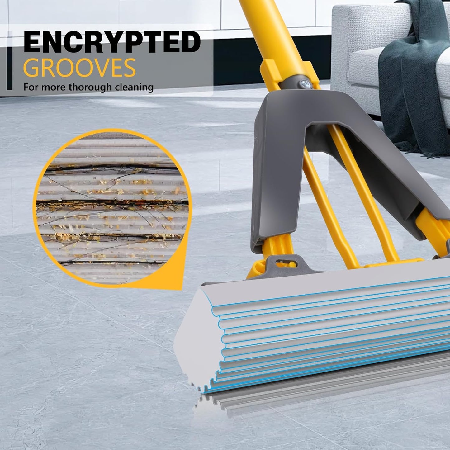 Masthome Sponge Mop,Roller Sponge Mop with 3 Absorbent PVA Mop Refills,Self Squeeze Sponge Mops and Stainless Steel Handle,PVA Sponge Mops for Floor Cleaning